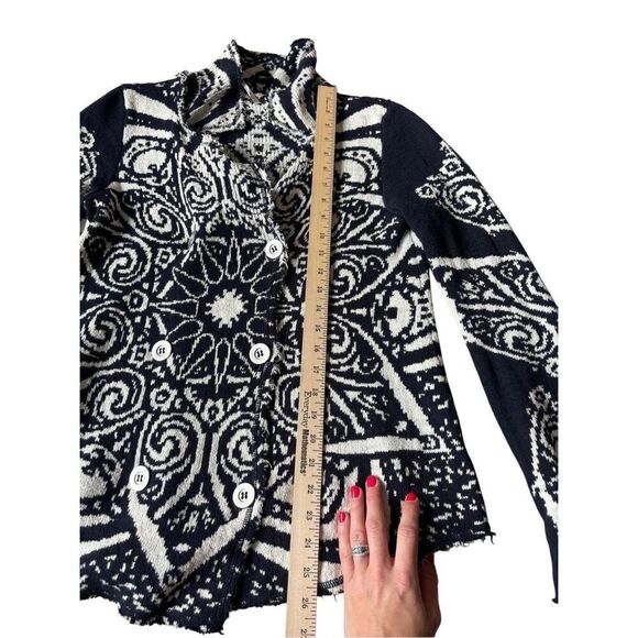 FREE PEOPLE Mandella Intarsia CARDIGAN Knit Jacket size S Boho Black White - Picture 7 of 10